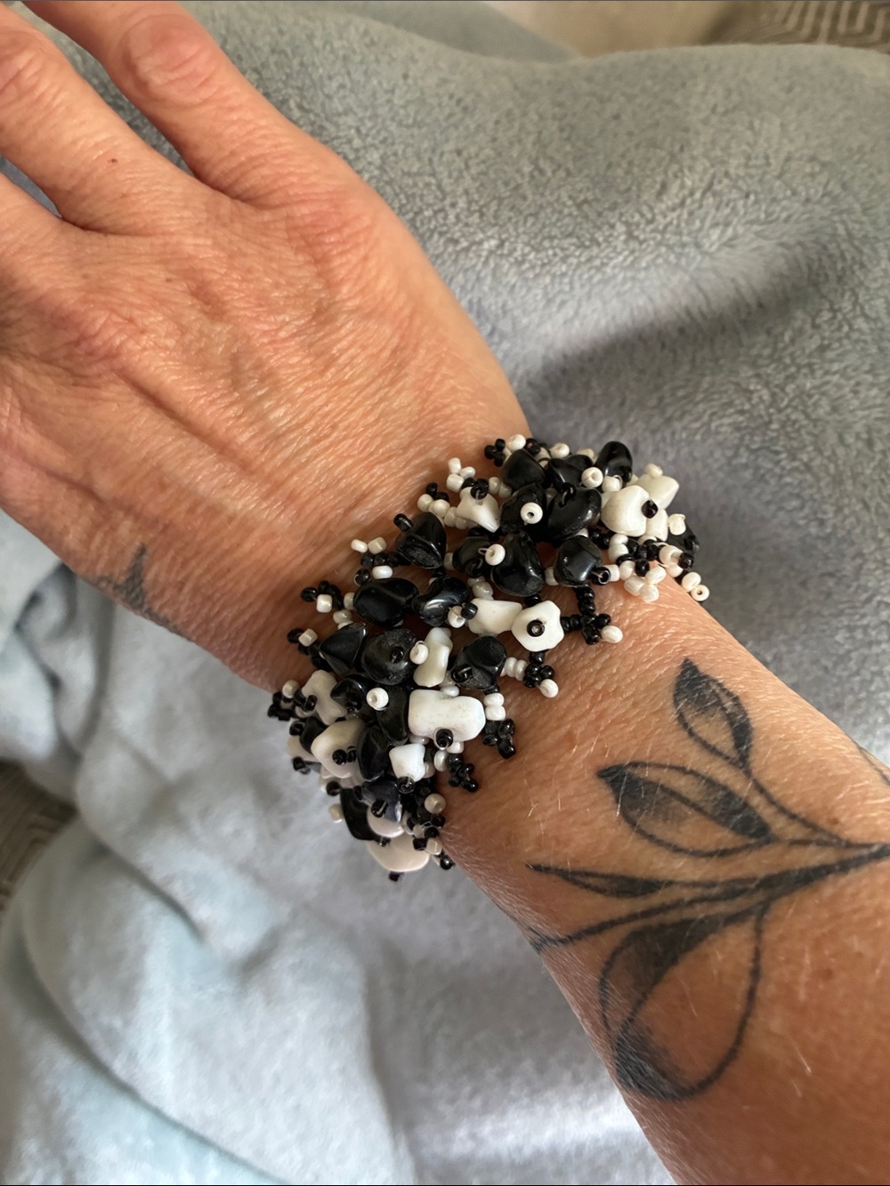 Black and White Seed Bead Cluster Bracelet - Women Jewelry